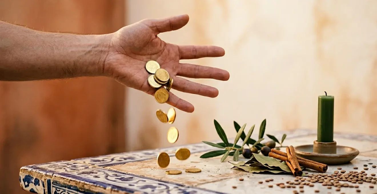 Concepto visual de abundancia y transformación de mentalidad financiera con elementos simbólicos españoles