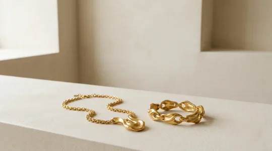 Joyería dorada de alta calidad sobre fondo elegante minimalista