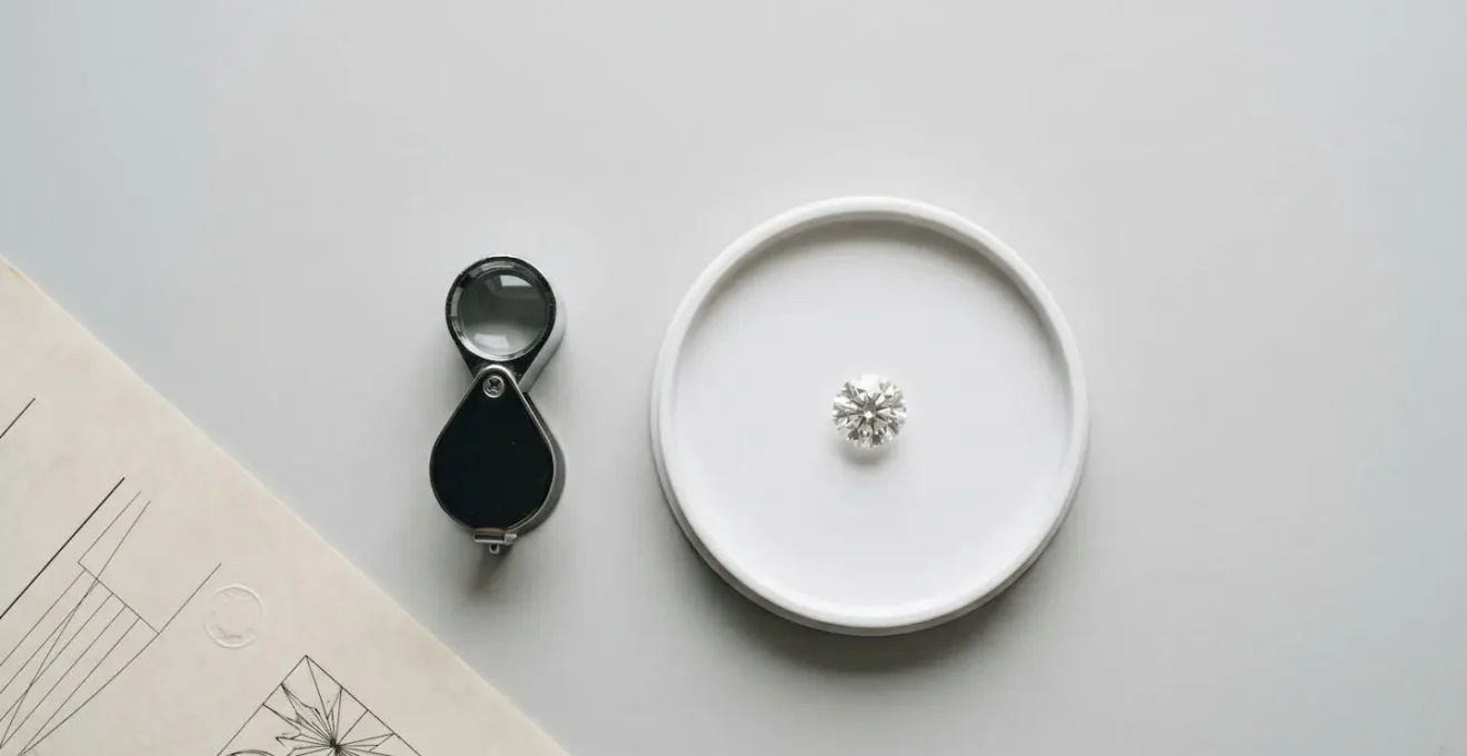 Gemólogo inspeccionando un diamante con lupa profesional y certificado sobre mesa de trabajo