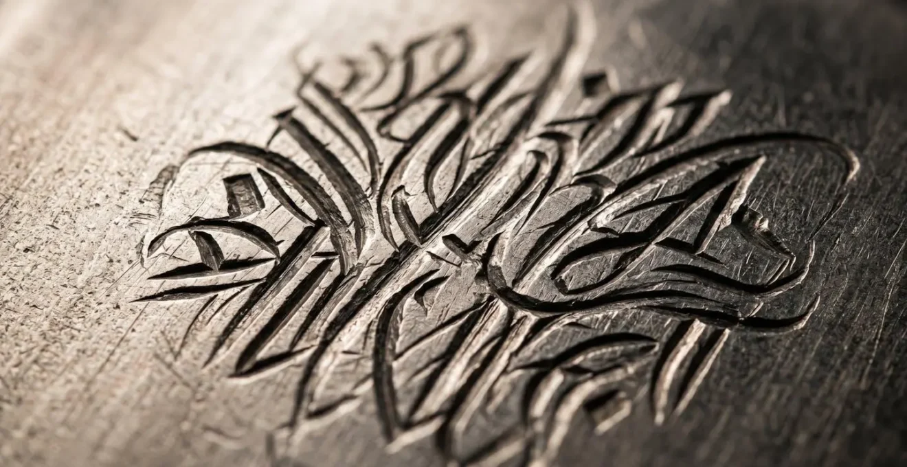 Detalle macro de diferentes tipografías grabadas en superficie de plata mostrando legibilidad