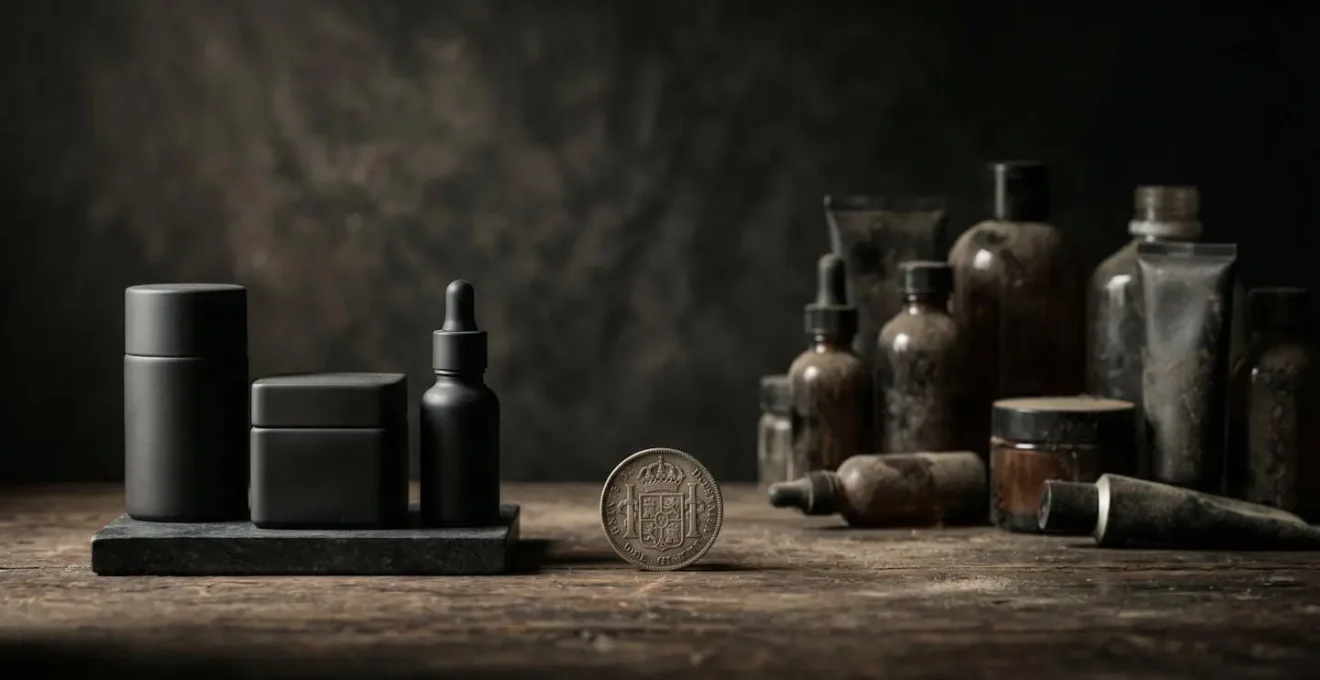 Concepto visual de coste por uso en productos de skincare minimalista