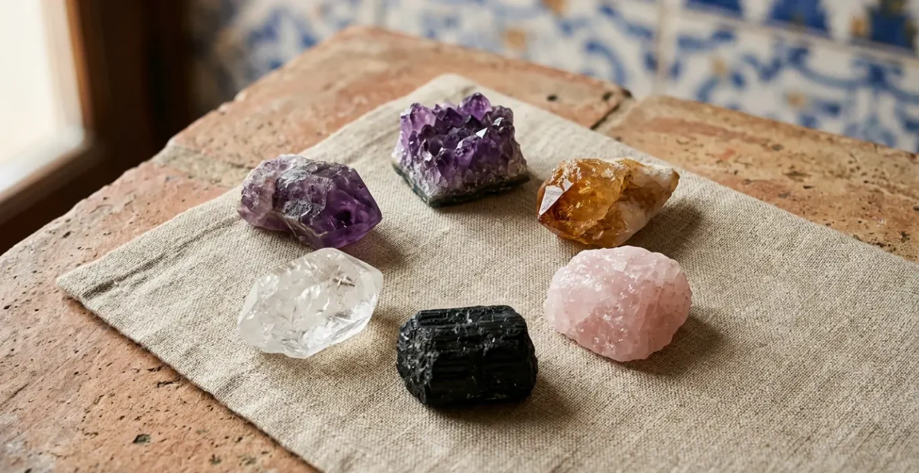 Kit de piedras naturales para equilibrar chakras con luz natural suave
