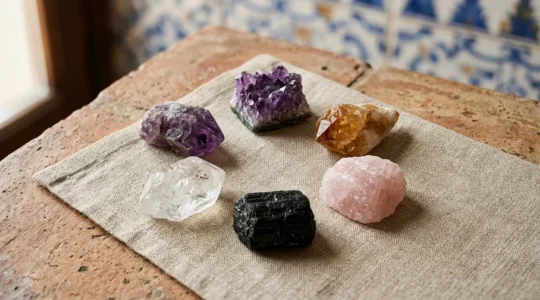 Kit de piedras naturales para equilibrar chakras con luz natural suave