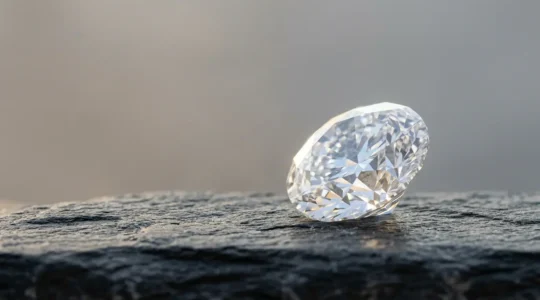 Diamante solitario iluminado mostrando los factores de calidad más allá del peso en quilates