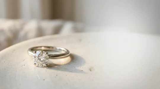 Anillo solitario con diamante brillante que maximiza el tamaño visual mediante diseño y corte estratégico